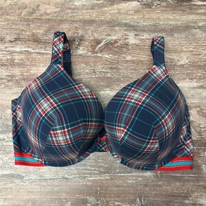 Cacique | VGUC Light Push-Up Plaid Bra Navy Blue America Fourth, 44 DDD 44 F